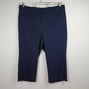 NYDJ Wide Leg Pants Women's Plus Size 22W Blue Linen Blend Cropped Cargo